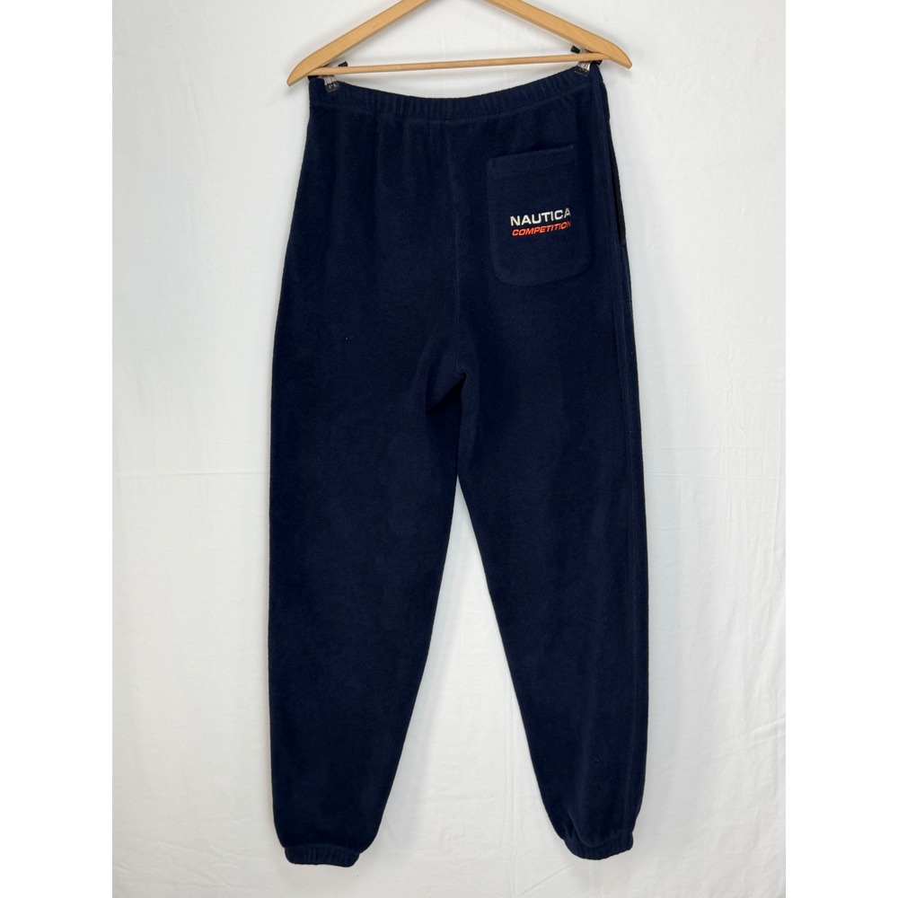 Nautica Men Sweatpants L Blue Fleece Joggers Competition Logo Drawstring Pocket